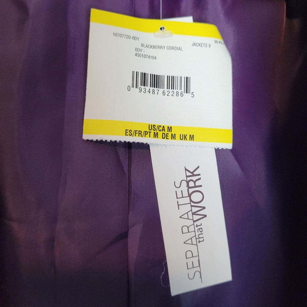 ANNE KLEIN BLACKBERRY CORDIAL OPEN FRONT WORK CAREER DRESS LONG LENGTH JACKET M - Picture 12 of 13